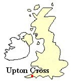 Map of Great Britain showing the location of Upton Cross, Cornwall