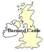 Map of Great Britain showing the location of Barnard Castle, Co. Durham