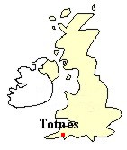 Map of Great Britain showing the location of Totnes, Devon