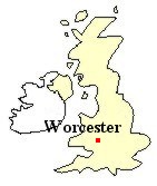 Map of Great Britain showing the location of Worcester